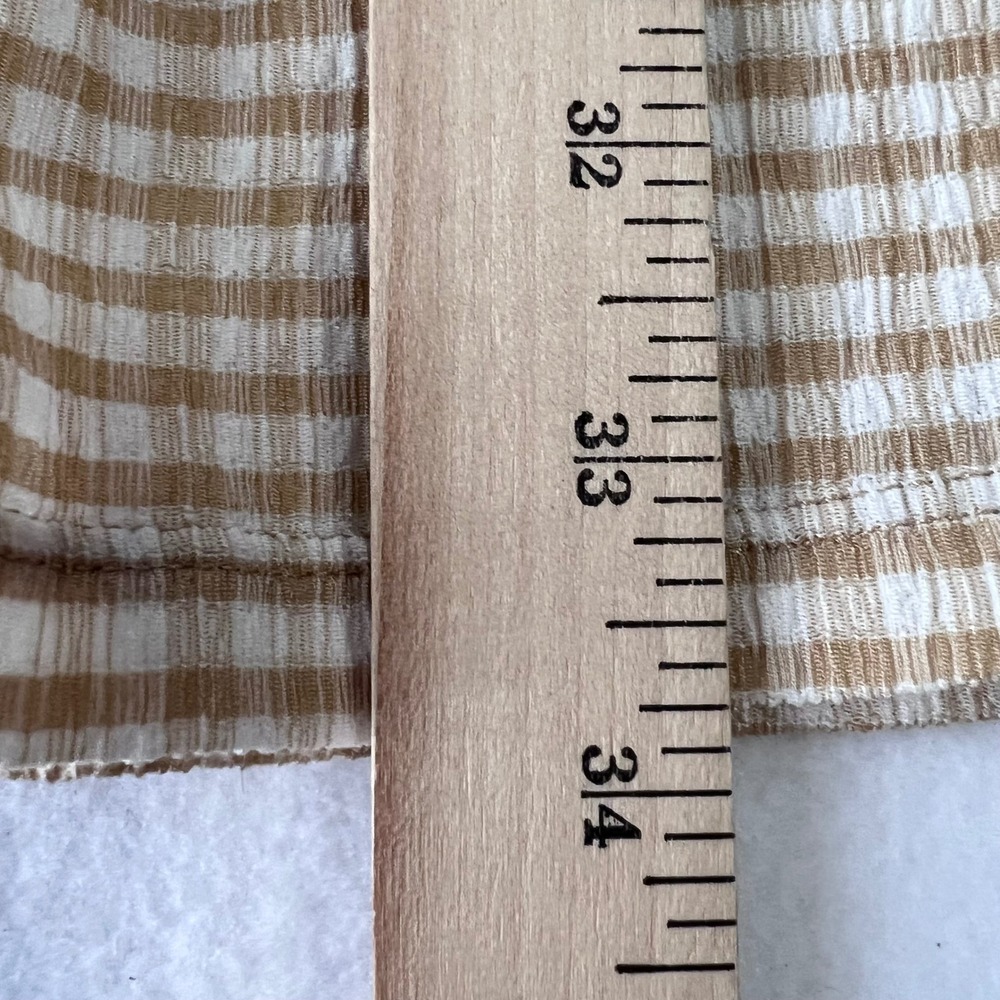 Michael Kors Dress Womens Medium Tan Gingham Check Seersucker Ruffle Cottagecore - Picture 8 of 11